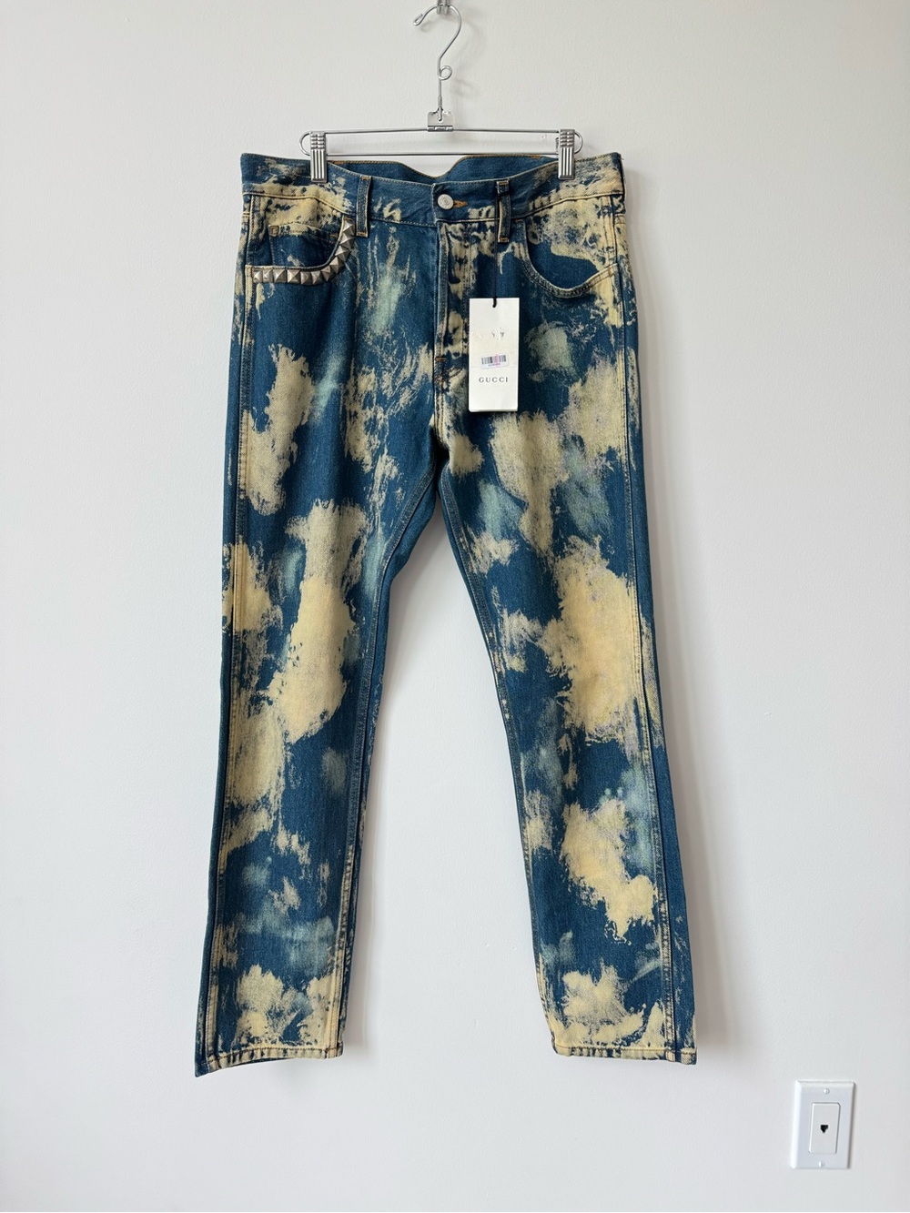 Gucci Bleached Out Punk Inspired Slim Straight Men’s Jeans with Studs - Size 34